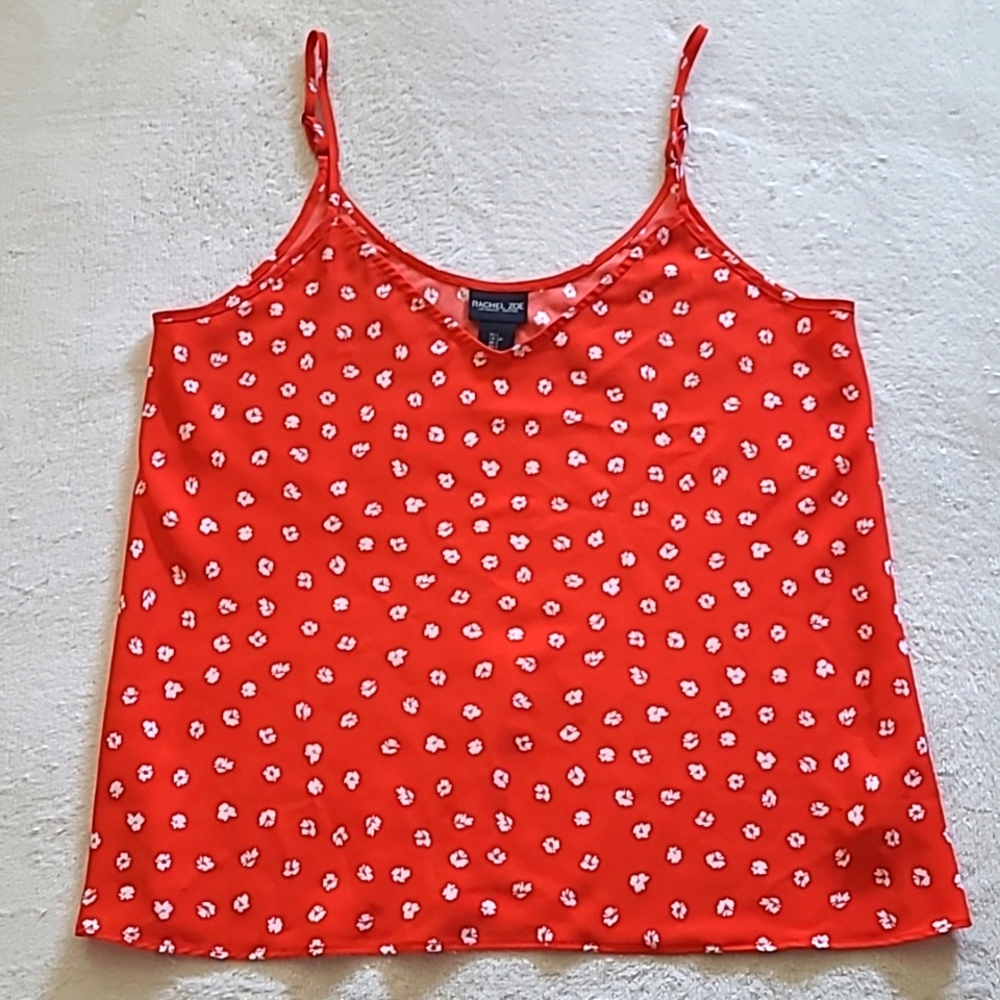 Rachel Zoe Women Small Strappy Sleeve Floral Tank Top Adjustable Red White Boho